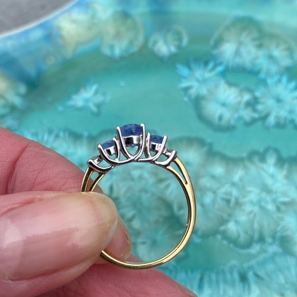 14K Yellow & White Gold Purple Stone (Tanzanite?) & Diamond Ring THL Approx 7 - Picture 11 of 16